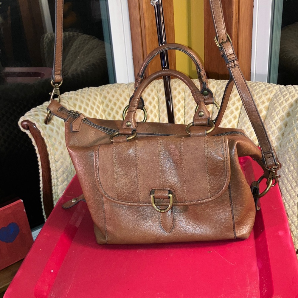 FRYE AND CO. Brown Leather Satchel with Brass Ring Accent